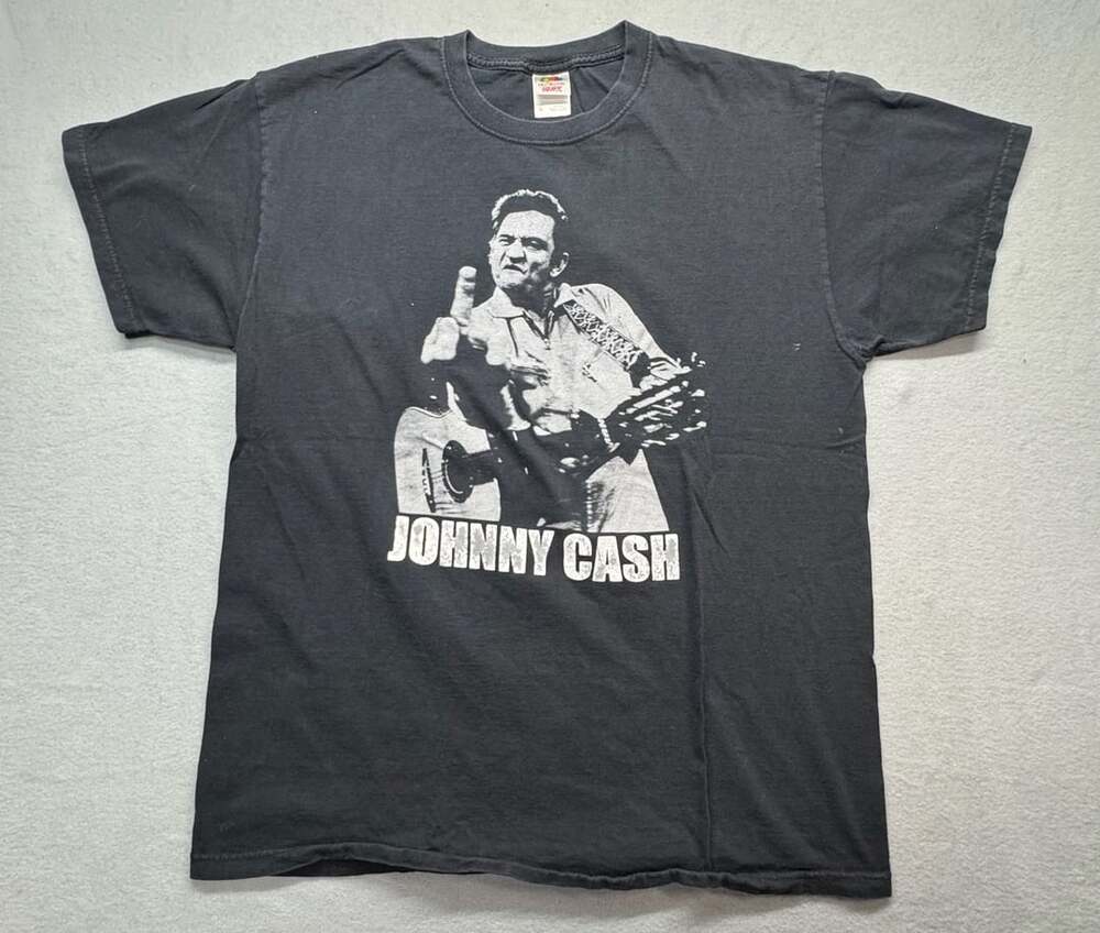 Fruit of the Loom Johnny Cash Middle Finger T-Shirt Size XL Black